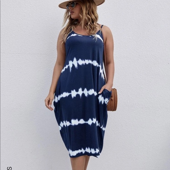 Plus colorblock navy blue and white summer Dress with pockets size 0X - Picture 1 of 6
